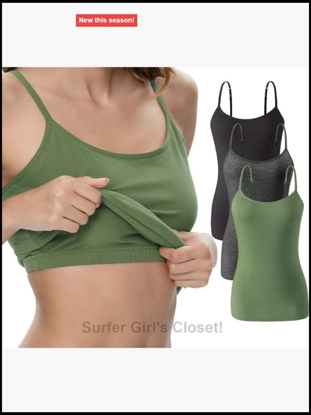 Women's Cotton Adjustable Spaghetti Strap Tank with Built In Shelf Bra